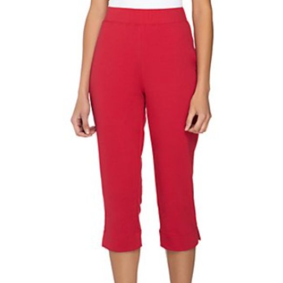 NEW Susan Graver Weekend French Terry  Pull-On Crop Pants Red XL - Picture 1 of 16